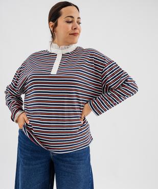 Polo manches longues avec col froncé femme grande taille vue3 - GEMO (G TAILLE) - GEMO