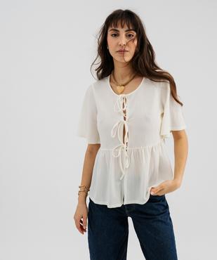 Tee-shirt manches courtes à basque et liens à nouer femme vue1 - GEMO 4G FEMME - GEMO