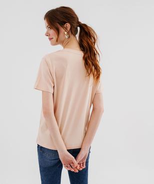 Tee-shirt manches courtes col V uni en coton femme vue3 - GEMO 4G FEMME - GEMO