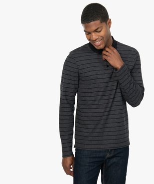 Polo homme rayé à manches longues et col contrastant vue1 - GEMO C4G HOMME - GEMO