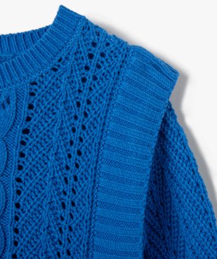 Pull fille en maille fantaisie avec volants sur les côtés vue2 - GEMO (ENFANT) - GEMO