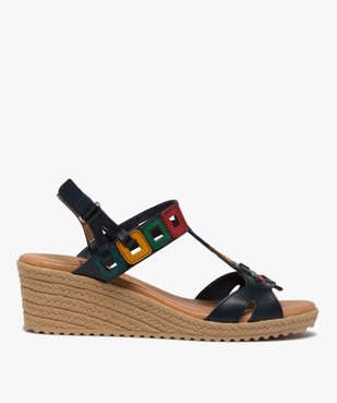 Sandales femme à talon compensé et brides en cuir colorées vue1 - GEMO(URBAIN) - GEMO