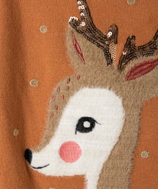 Pull fille avec motif animalier pailleté et sequins brodés vue2 - GEMO (ENFANT) - GEMO