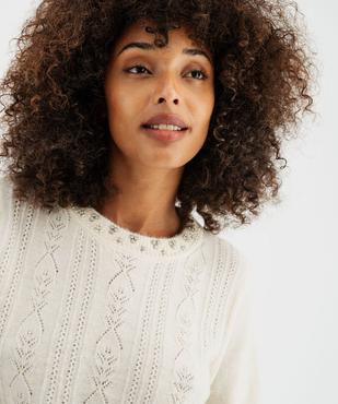 Pull en maille ajourée avec strass sur le col femme vue2 - GEMO(FEMME PAP) - GEMO