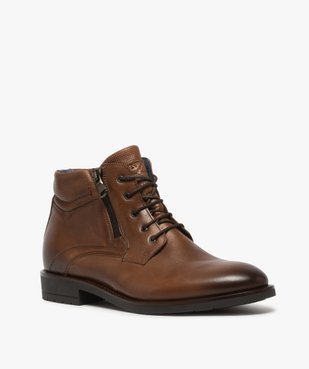 Boots homme en cuir uni fermeture lacets et zip - Tanéo vue2 - TANEO - GEMO