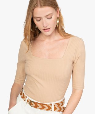 Tee-shirt femme à manches courtes en maille côtelée vue1 - GEMO(FEMME PAP) - GEMO