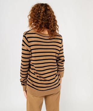 Pull rayé à col V avec boutons aux poignets femme vue3 - GEMO 4G FEMME - GEMO