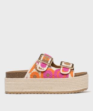 Mules à double bride brodées sur semelle plateforme femme - 5 Miles vue1 - 5 MILES - GEMO