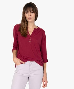 Tee-shirt femme à manches 3/4 boutonnées et dentelle au dos  vue1 - GEMO(FEMME PAP) - GEMO