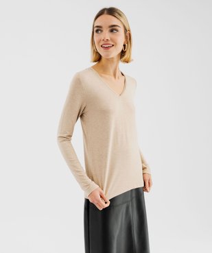 Tee-shirt à manches longues avec col V scintillant femme vue5 - GEMO 4G FEMME - GEMO
