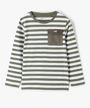 Tee-shirt garçon rayé à manches longues et poche poitrine vue1 - GEMO (ENFANT) - GEMO