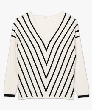 Pull femme à rayures et col en V vue4 - GEMO(FEMME PAP) - GEMO