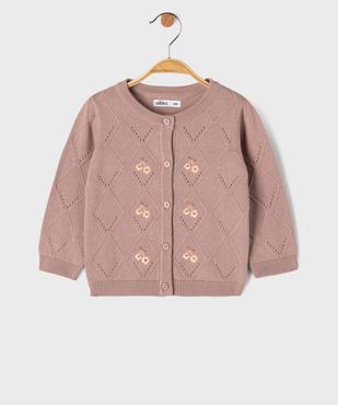 Gilet à col rond en maille fantaisie bébé fille vue1 - GEMO(BEBE DEBT) - GEMO