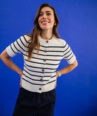 Gilet manches courtes à rayures femme vue1 - GEMO 4G FEMME - GEMO