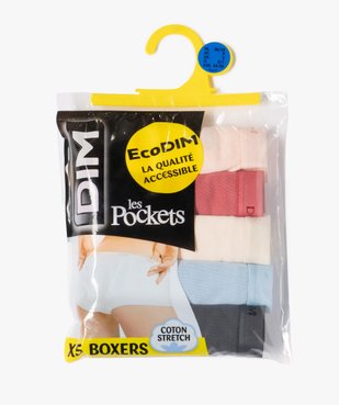 Boxers en coton stretch confort femme (lot de 5) - Les Pockets Dim vue3 - DIM - GEMO