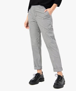 Pantalon femme en toile à motif vichy avec ceinture élastiquée vue1 - GEMO(FEMME PAP) - GEMO