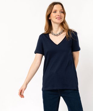 Tee-shirt à manches courtes avec col V roulotté femme vue2 - GEMO(FEMME PAP) - GEMO