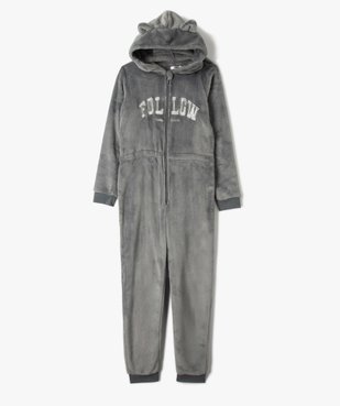 Combinaison pyjama fille à capuche en maille peluche vue1 - GEMO (JUNIOR) - GEMO