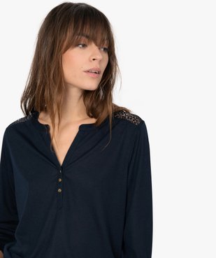 Tee-shirt femme à manches 3/4 boutonnées et dentelle au dos  vue2 - GEMO(FEMME PAP) - GEMO