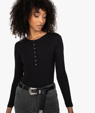 Tee-shirt femme à manches longues en maille côtelée vue2 - GEMO(FEMME PAP) - GEMO