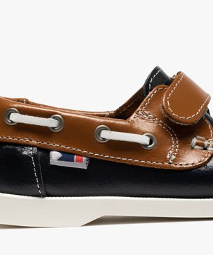 Chaussures bateau garçon dessus cuir à fermeture scratch Dessus cuir lisse bicolore vue6 - GEMO (ENFANT) - GEMO
