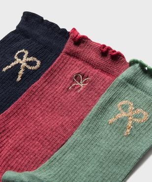 Chaussettes avec motif noeud et finitions froncées fille (lot de 3) vue3 - GEMO 4G FILLE - GEMO
