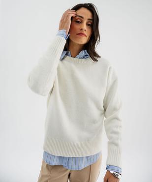 Pull en maille douillette extensible contenant de la laine femme vue2 - GEMO 4G FEMME - GEMO