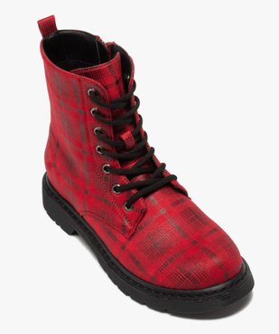 Boots femme rangers à semelle crantée et dessus fantaisie Dessus à carreaux vue5 - GEMO (CASUAL) - GEMO