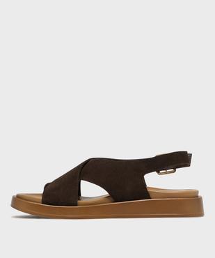 Sandales plates avec brides en cuir croisées femme - Tanéo vue3 - TANEO - GEMO