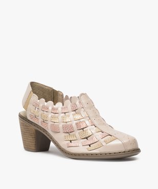 Escarpins femme confort dessus cuir tressé vue2 - GEMO(URBAIN) - GEMO