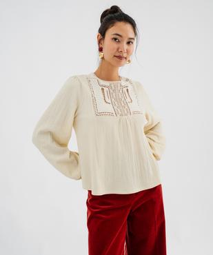 T-shirt manches longues uni avec plastron brodé femme vue1 - GEMO(FEMME PAP) - GEMO
