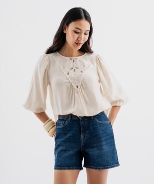 Blouse manches 3/4 avec empiècement brodé femme vue1 - GEMO(FEMME PAP) - GEMO