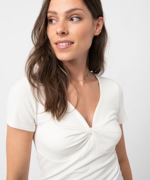 Tee-shirt femme en maille côtelée encolure effet noué vue2 - GEMO(FEMME PAP) - GEMO