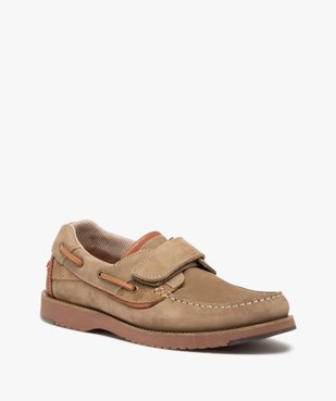 Chaussures bateau homme dessus cuir à scratch - Tanéo vue2 - TANEO - GEMO