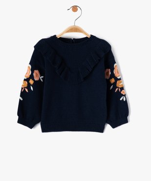 Pull bébé fille à volant et broderies fleurs vue1 - GEMO(BEBE DEBT) - GEMO