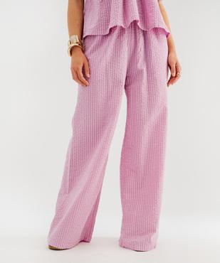 Pantalon ample en coton gaufré avec taille élastique femme vue1 - GEMO(FEMME PAP) - GEMO