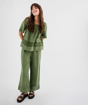 Pantalon large en gaze de coton et dentelle ajourée femme vue4 - GEMO(FEMME PAP) - GEMO