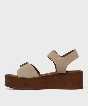 Sandales en cuir suédé à semelle plateforme femme - Tanéo vue3 - TANEO - GEMO