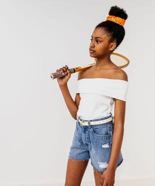 Tee-shirt sans manches à col bardot en maille côtelée fille vue9 - GEMO 4G FILLE - GEMO