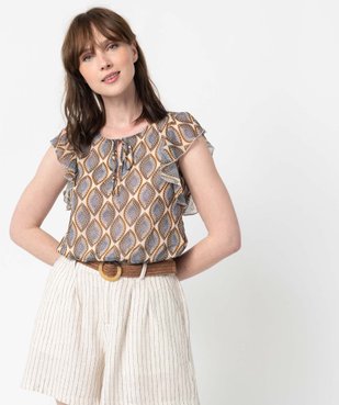 Blouse femme à manches courtes smockée dans le bas vue1 - GEMO(FEMME PAP) - GEMO