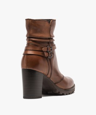 Boots femme à talon dessus cuir uni et brides décoratives vue4 - GEMO(URBAIN) - GEMO