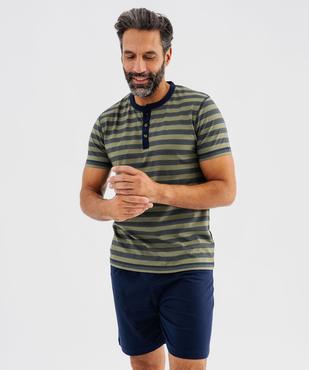 Pyjashort en jersey de coton à col tunisien homme vue1 - GEMO 4G HOMME - GEMO