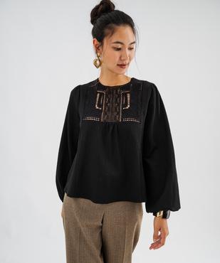 T-shirt manches longues uni avec plastron brodé femme vue4 - GEMO(FEMME PAP) - GEMO