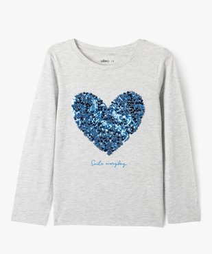 Tee-shirt manches longues avec motif sequins  fille vue1 - GEMO (ENFANT) - GEMO
