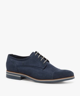 Derbies homme dessus en cuir velours et bout perforé vue2 - GEMO(URBAIN) - GEMO