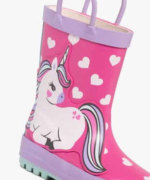 Bottes de pluie bébé fille licorne à petits coeurs et avec anses vue7 - LOVELY WINGS - GEMO