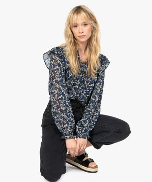 Chemise femme en voile à motifs fleuris avec finitions volantées vue1 - GEMO(FEMME PAP) - GEMO