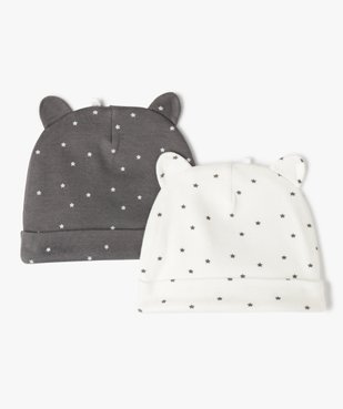 Bonnets de naissance bébé garçon en coton (lot de 2) vue1 - GEMO(BB COUCHE) - GEMO