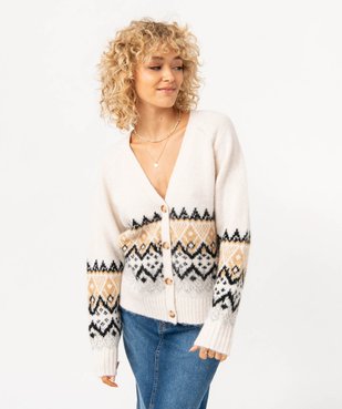 Gilet col V à motif jacquard femme vue1 - GEMO(FEMME PAP) - GEMO