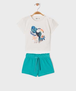 Pyjashort 2 pièces motif oiseau exotique bébé fille vue1 - GEMO 4G BEBE - GEMO